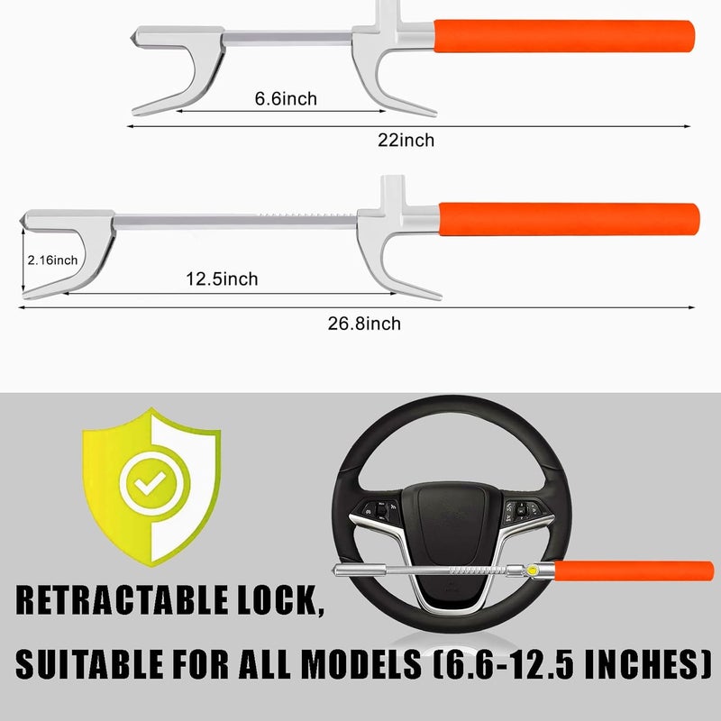 KalraMay Steering Wheel Lock Anti-Theft Device,Car Steering Wheel Lock with Adjustable Features and Safety Hammer，Suitable for All Cars（Orange） - Image 5